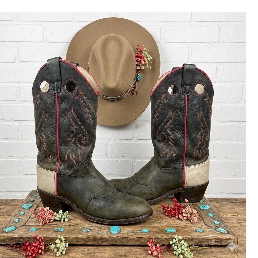 Old West leather ❤️Cowboy Western Boot Red White‎  Embroidered.Rodeo festival -7
